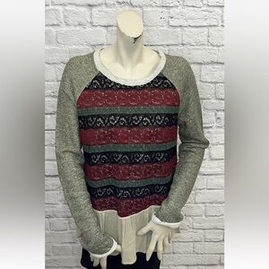 ODDI MULTI COLOR LACE LAYERED BOHEMIAN LONG SLEEVE TOP SIZE L